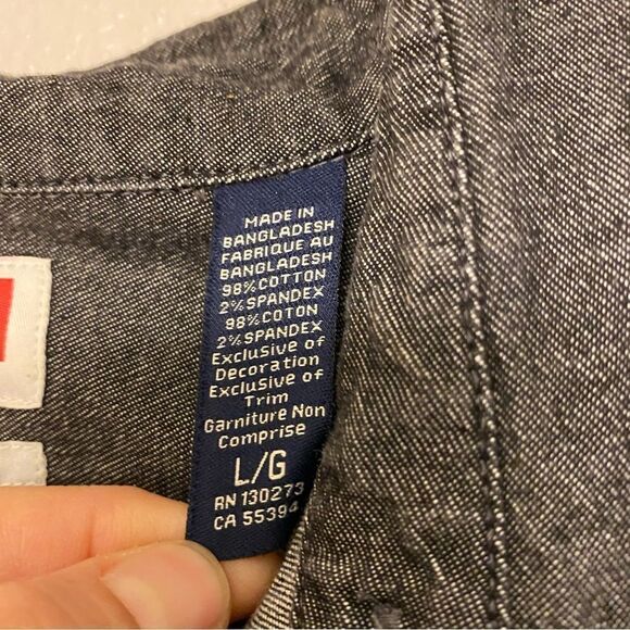 WRANGLER flex for comfort Grey black chambray Jean denim Button-Up Long Sleeve L - Picture 4 of 7